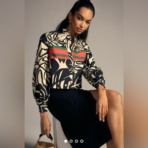 Farm Rio x Anthropologie Puff-Sleeve Graphic Blouse